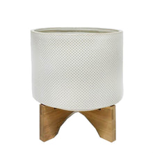 Load image into Gallery viewer, CERAMIC 9" PLANTER ON STAND, WHITE/TAN DOT
