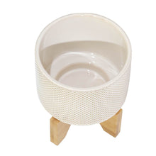 Load image into Gallery viewer, CERAMIC 7" PLANTER ON STAND, WHITE /TAN DOT

