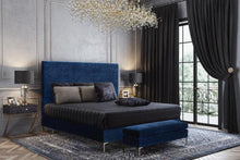 Load image into Gallery viewer, Delilah Navy Textured Velvet Bed in King
